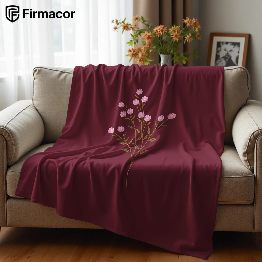 Burgundy & Pink Sprig Lightweight Microfiber Soft Christmas Fleece Blanket Warm Cozy Throw for Bed Sofa Office Travel All Season