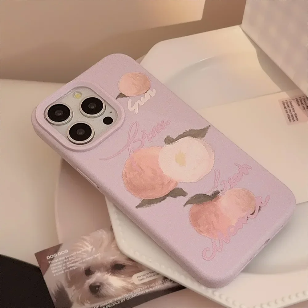 เคสโทรศัพท์ลายเพ้นท์สีน้ำมันรูปดอกพีชสำหรับ IPhone16 15 14 12 13 11 Pro PROMAX plus X XR ฝาครอบโทรศัพท์กันกระแทก