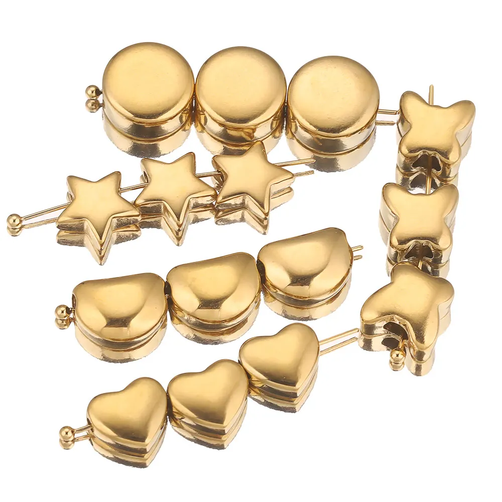 10 Stück vergoldeter Edelstahl runder Schmetterling Stern Herz Spacer Perlen Charms lose für Armband DIY Schmuckherstellung Zubehör