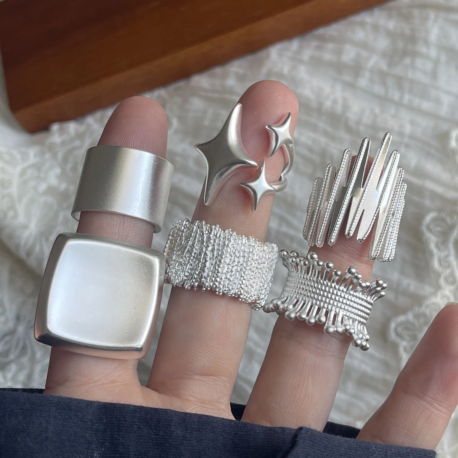 خواتم من الفضة الإسترليني عيار 925 للنساء، مجوهرات هندسية راقية، خاتم متألق واسع قابل للتعديل كهدية عيد ميلاد للحفلات #6