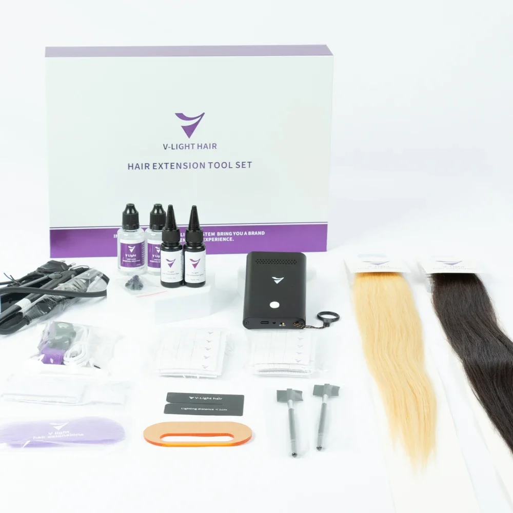 2025 Professional  Tools V Light Kit Machine with Glue Hot Selling Human Hair Extensions Curl Wave Styles Tape Hair Type