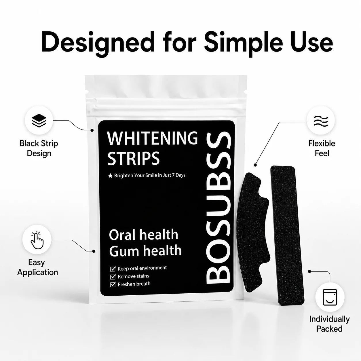 Black Teeth Brightening Strips, 5 Pairs Smile Care Strips, Easy Daily Oral Care, Portable Home Travel Use view 5