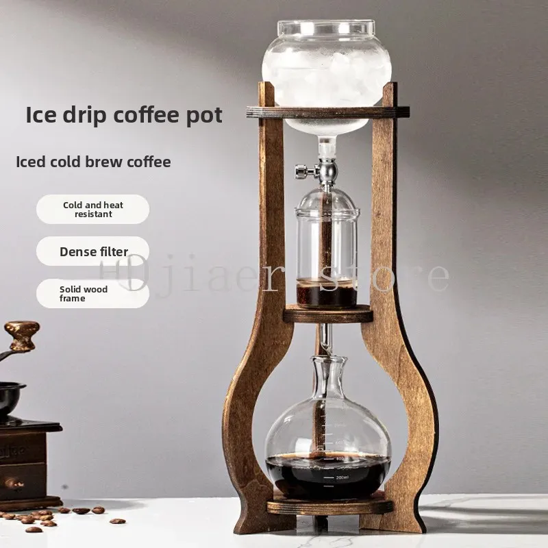 Iced Drip Coffee Maker & Cold Brew Kit– Wooden Pour Over Coffee Set