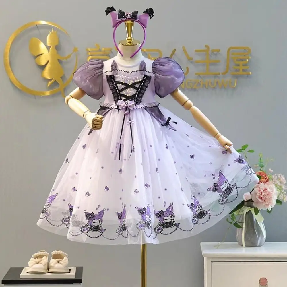 

Sanrio Kuromi Cosplay Lolita Princess Dress Summer Bow Puffy Skirt Dress Suit Child Birthday Party Costume Girls Gifts