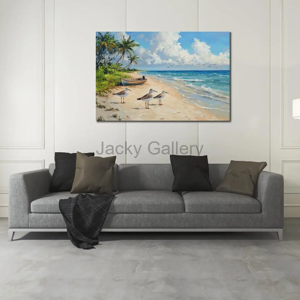 Large Textured Seascape Oil Painting Tropical Shade Hand Painted Landscape Canvas Art for Waiting Room Home Office Wall Decor