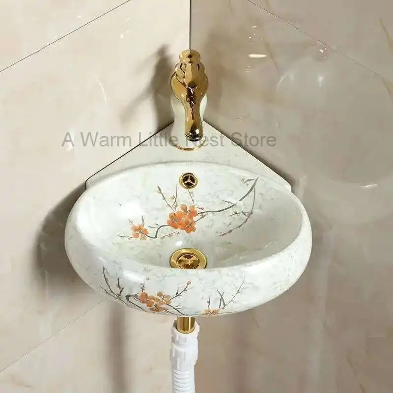 

Треугольные умывальники для ванной комнаты, цветные настенные подвесные раковины для ванной комнаты, настенные маленькие умывальники, умывальники, керамическая угловая раковина