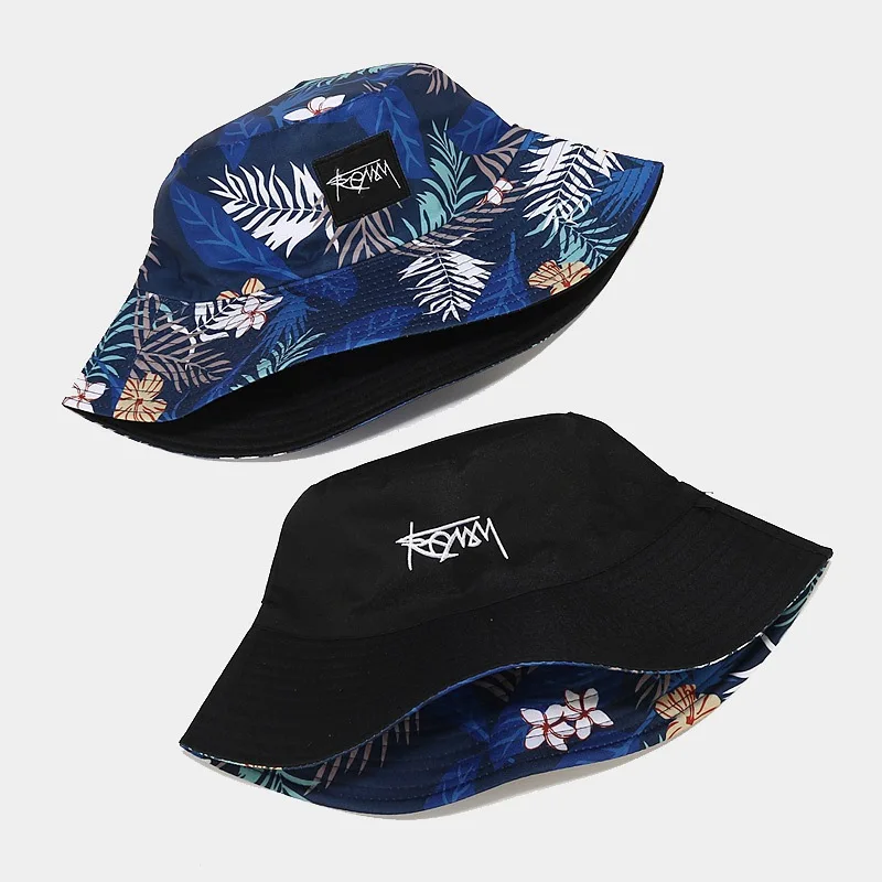 Fashion Print Wide Brim Bucket Hat For Women Men Korean Letter Embroidery Outdoor Sun Hats Double Side Wear Fisherman Panama Cap