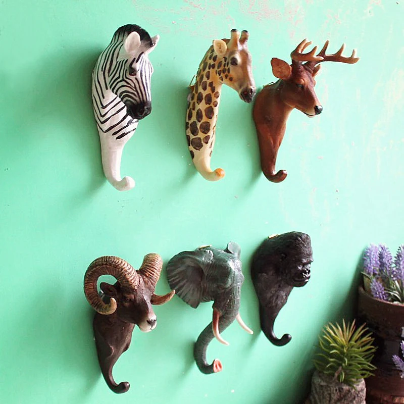 Creative Animal Wall Hanging Hooks Coat Hangers Towel Clothes Key Bag Hat Holder Resin Vintage Retro Deer Elephant Decoration