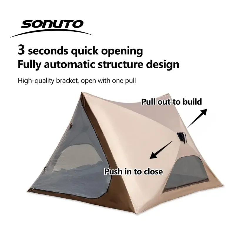 TechHP2-4 Person Instant Pop Up Tent Waterproof Windproof Triangle 210D Oxford 2 Doors Windows Lightweight Camping Hiking Beach