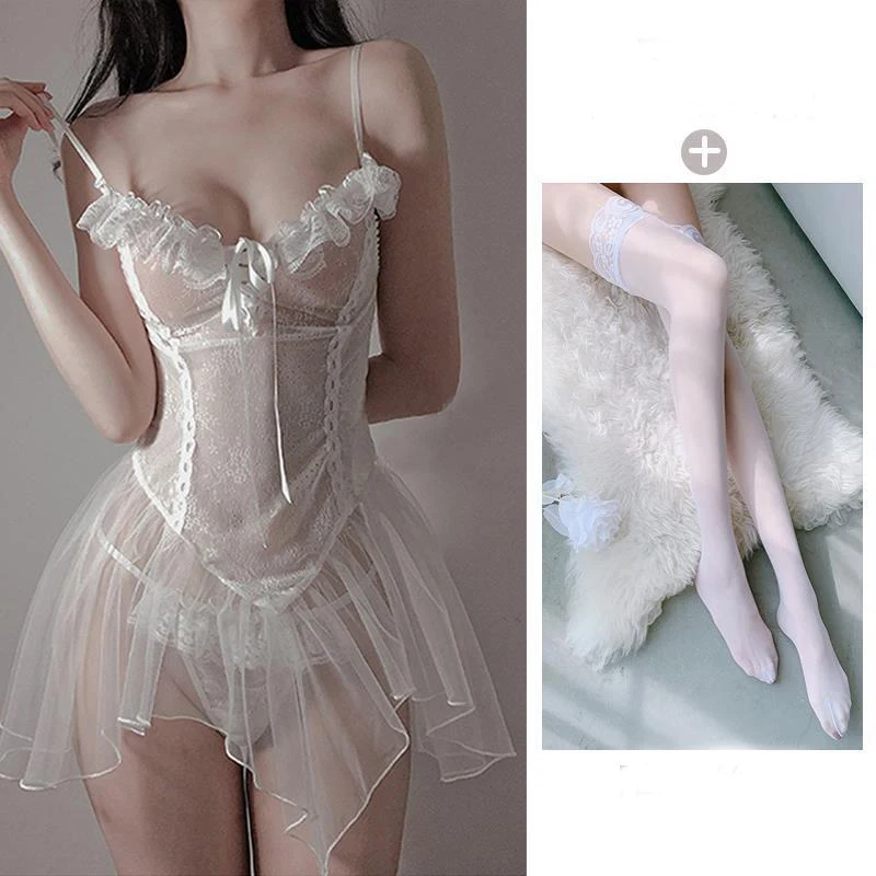 Sexy underwear sexy perspective lace halter princess gauze nightdress passion couple uniform temptation nightdress