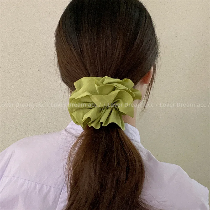 Korean Design Pleated Satin Double Layers Scrunchie Headdress for Women Girls Summer Colorful Cloth Hair Band Hair Accessories