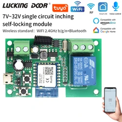 Tuya Single Channel Smart WIFI Switch Module Self-Locking Module 7V-32V App Remote Control RF 433Mhz Google Alexa Voice Control