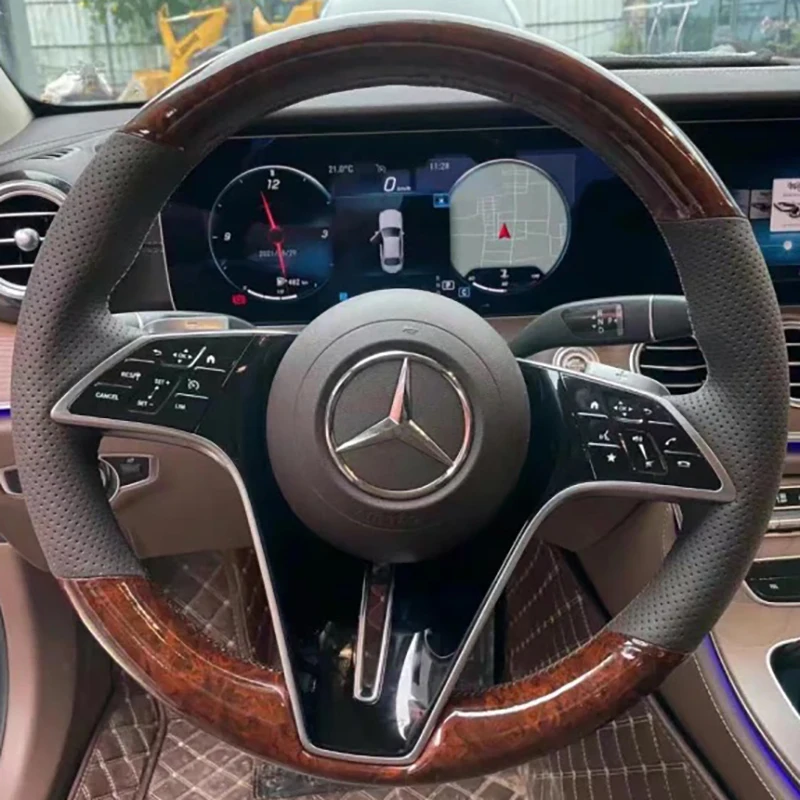 For Mercedes-Benz E300L Steering Wheel Cover Genuine Leather S-class GLS-class CLS-class EQS Hand-stit Car Interior Accessories