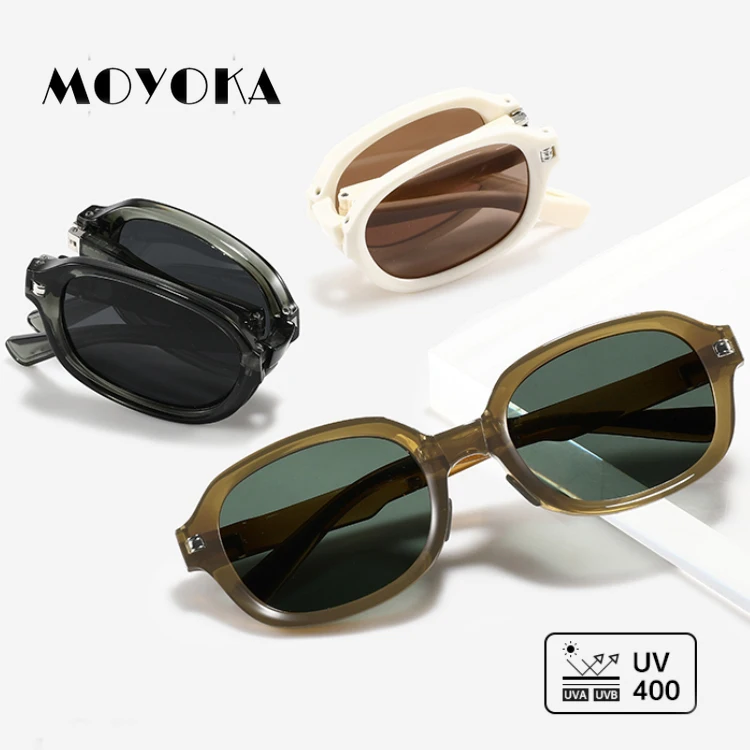 

Vintage Foldable Sunglasses Oval Frame UV400 Shades Portable 2025 New Fashion Sunscreen Outdoor Travel Eyewear Women Men Unisex