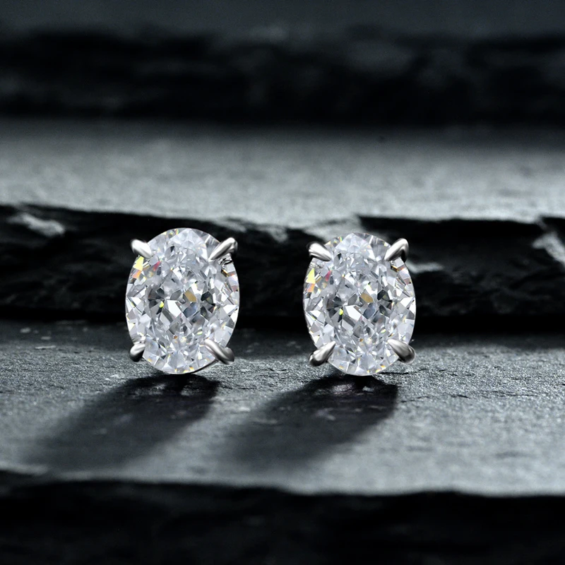 OXTAO بسيط أربعة مخلب وأقراط للنساء ريال 925 الفضة البيضاوي قطع 7x9 مللي متر 2.0ct عالية الكربون الماس مجوهرات الزفاف هدايا #2