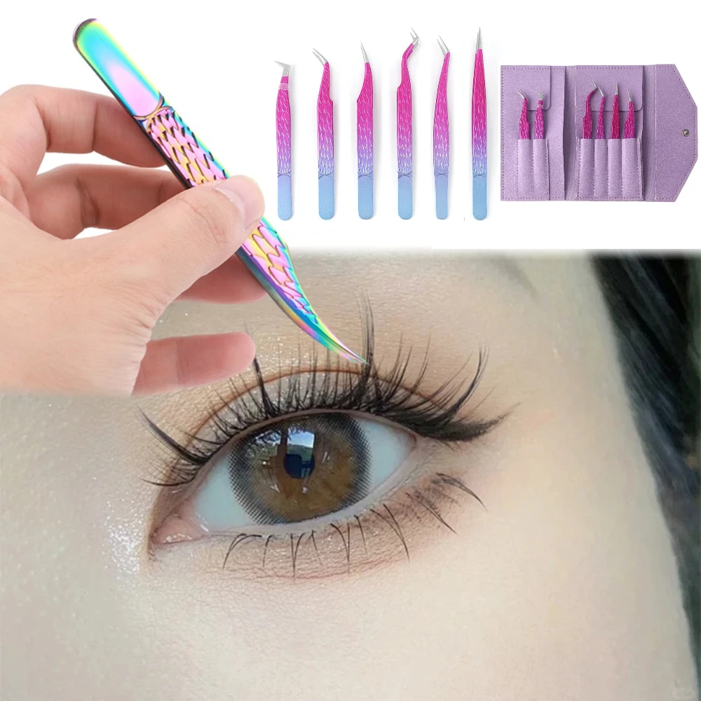 Ensemble de pinces à épiler pour faux cils en éventail, outils de maquillage pour ongles, extensions de plantation, pack de sangles en acier inoxydable, pinces à cils, 6 pièces