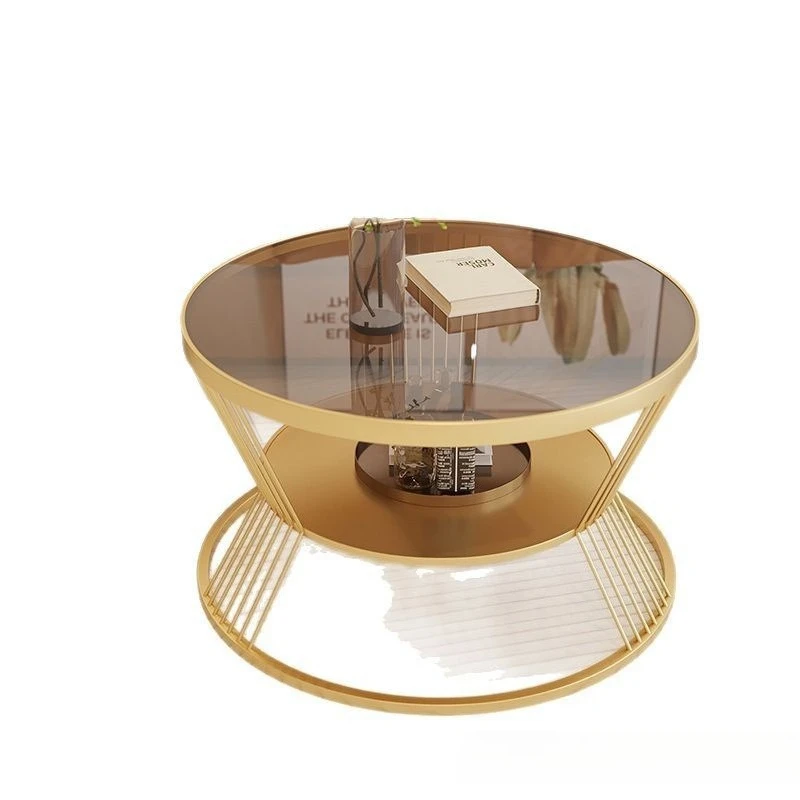 

Living room small apartment household round glass coffee table light luxury hotel apartment small tea