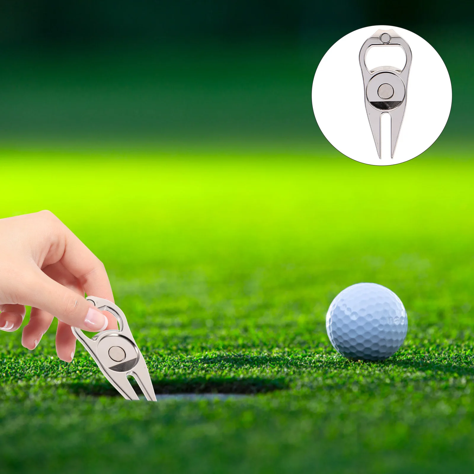 1 قطعة شوكة جولف ديفت معدنية مقاومة للصدأ سبائك الزنك أداة إصلاح العشب علامة كروية تتضمن تصميم مغناطيسي قوي لوضع الأخضر #1