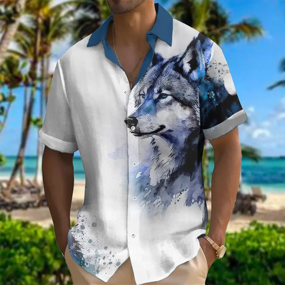 2024 Hawaiian Shirt Men Daily Tshirt Animal Wolf Lion 3d Print Street Men\'s Shirts Casual Shirt For Men Fashion Men\'s Clothing