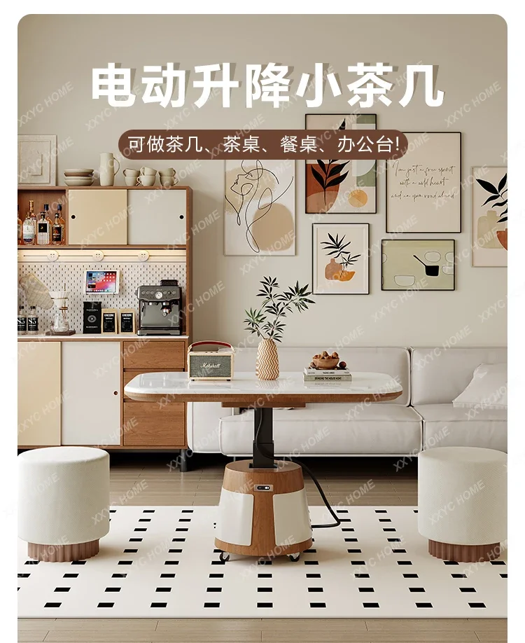 HLifting and folding tea table, dining table, dual-purpose living room, multi-function rotatable, mobile personalized creativity