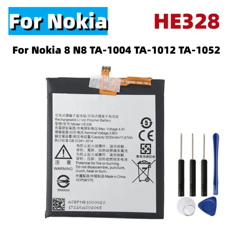 

New 3030mAh HE328 Replacement Battery For Nokia 8 N8 TA-1004 TA-1012 TA-1052 Batteries+Tools