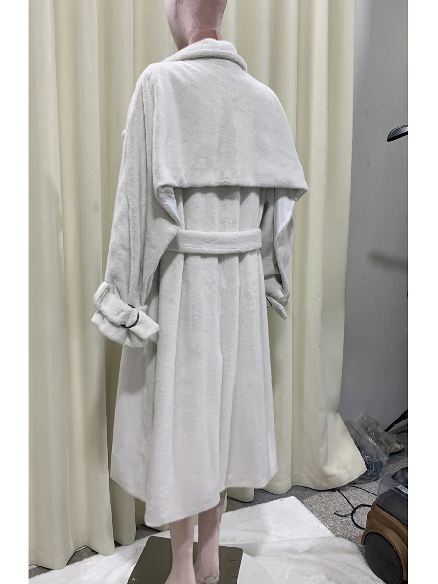 

Autumn Winter Long Loose Elegant Soft Flowy Faux Mink Fur Coat Women Sashes Double Breasted Stylish Chic Luxury Designer Clothes