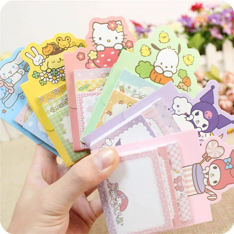 

12 шт./лот Sanrio Melody Kuromi Cinnamoroll 3-слойный блокнот милые канцелярские этикетки блокнот-планировщик наклейка почта школьные принадлежности