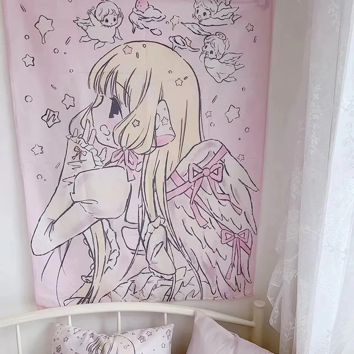 VIKAMA Dream Angel Anime Tapestry Sweet Girl Blonde Wings Ins Style Living Room Bedroom Atmosphere Sense Of Decoration