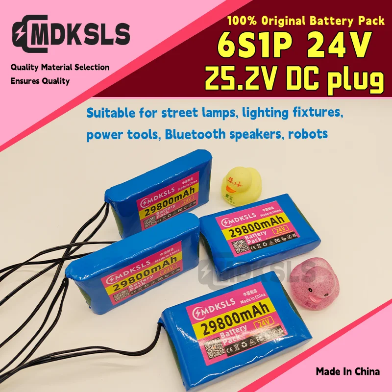 

2026 New high-capacity 24V 29.8Ah MDKSLS 6S1P 18650 rechargeable battery lithium-ion DC25.2V 29800mAh monitor camera toy car