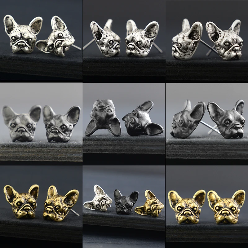 10 Style Metal Black French Bulldog Stud Earrings Fashion Korean Animal Dog Clip on Earrings for Women Pet Lover Unique Gifts