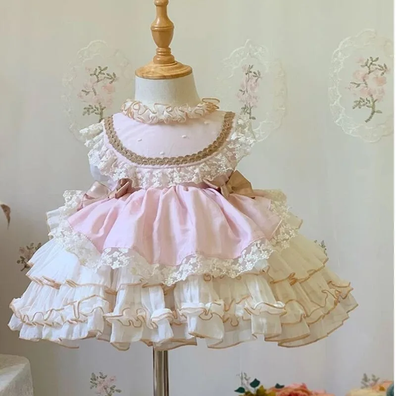 

Lolita Girls Princess Sweet Cute Dress Pink Children's Birthday Fluffy Veil Dress Japanese Style Daily Wear High Street Dress
