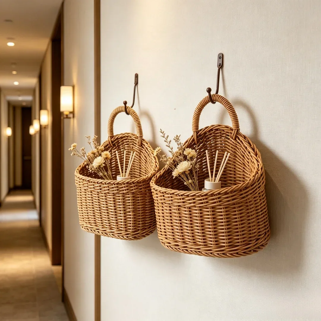 Handgewebter Hängender Rattan-Aufbewahrungskorb Weihnachtliche Wanddekoration Organizer für Küche Bad Kinderzimmer Schrank Café Blumentopf – Detail 9