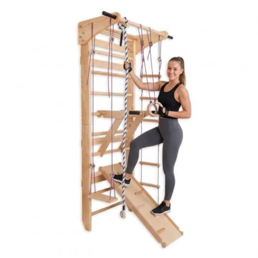 

Swedish Ladder Wall Bars with Pull-Up Bar Dip Station Wooden Stall Bars Multifunctional Home Gym Wall Ladder for Strength Train