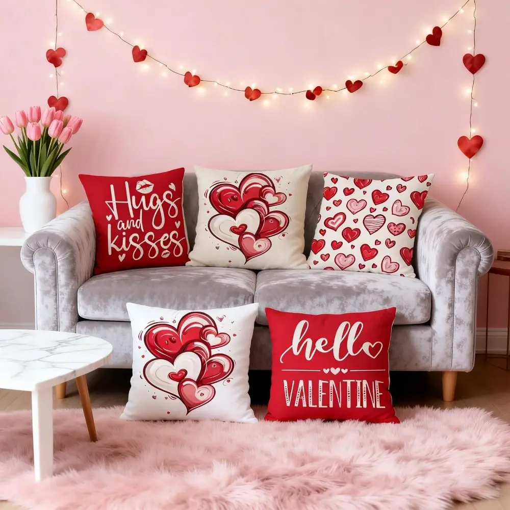 

45*45cm Valentine's Day Cushion Cover Pink Love Pattern Valentine's Day Pillow Cover Red Decorative Pillowcase Headboard Pillow