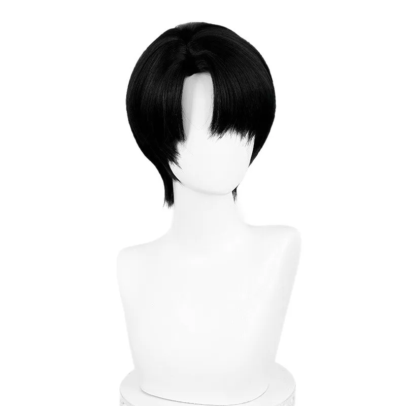 Peluca de cosplay del capitán Levi de Attack On Titan - Estilo superior calvo negro