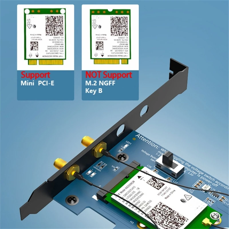 Multiple Compatibility PCIE to PCIe X1 Wireless Adapter With Antennas For WiFi 4/5/6/6E/7Module No Additional Driver