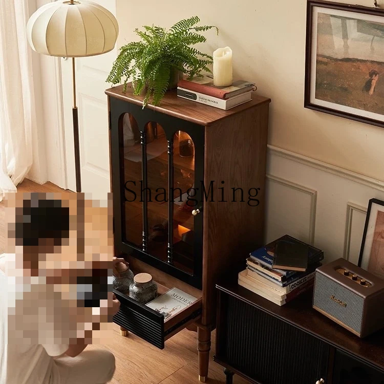 

FG retro display cabinet small apartment living room wall locker glass door figure cabinet