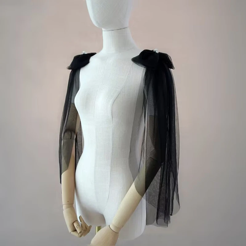 Bow Tulle Detachable Shoulder Sleeves Sheer Mesh Arm Covers Wedding Princess Dress Shoulder Accessories