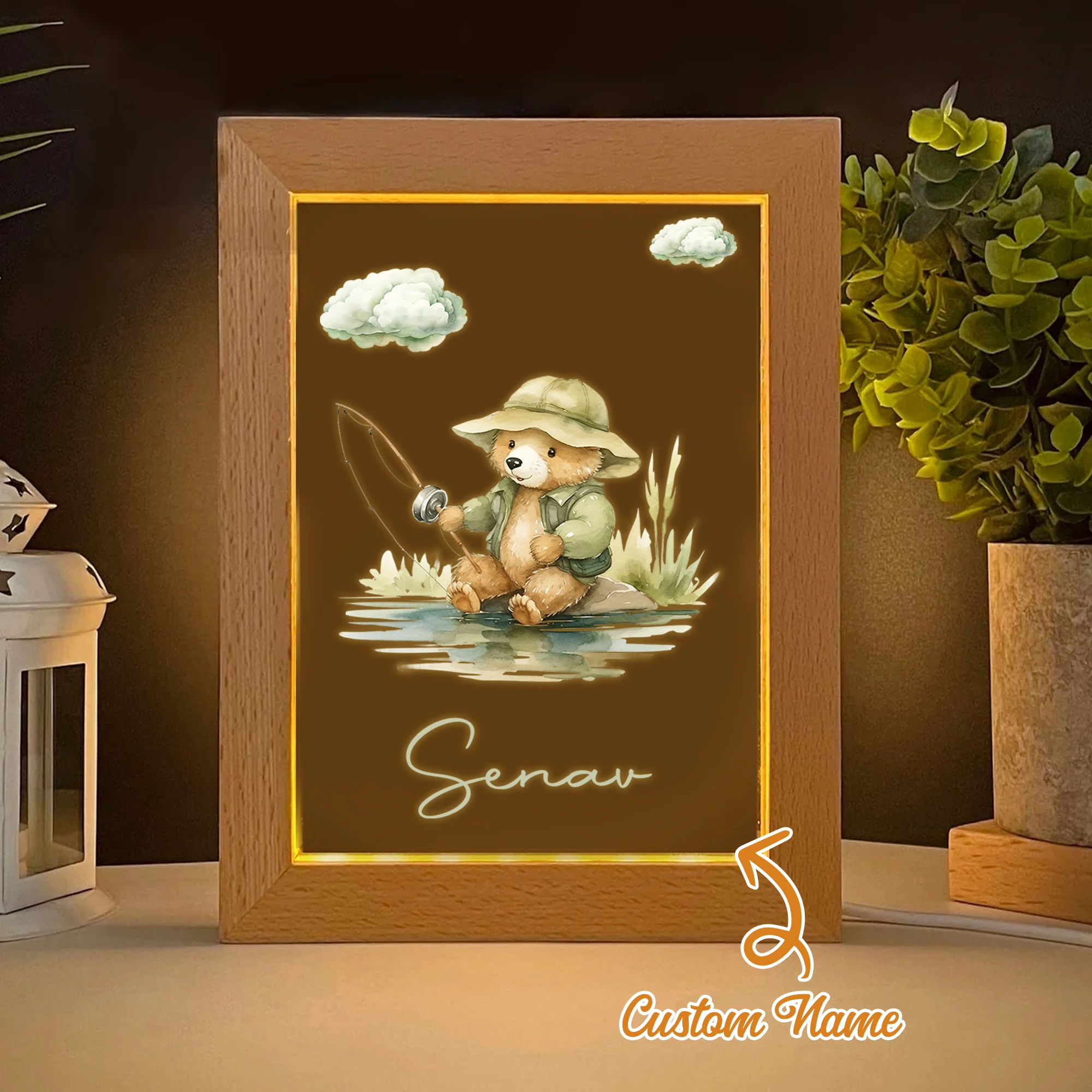 

Bear Fishing LED Night View Photo Frame Personalized Gift Family Living Room Bedroom Dining Room Home Decor