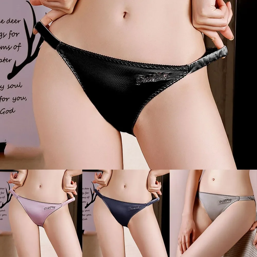 Sexy Underwear Woman Silk Satin Women's Panties Ladies Oily Shiny Lingerie Penetration Knickers Cute Briefs Stretch Sot Thongs