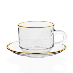 Golden edge Glass Coffee Cups,Lover Couple Mugs Heat resistant glass Teacup 1 Saucer 1 mug Set Advanced Mug For Afternoon tea