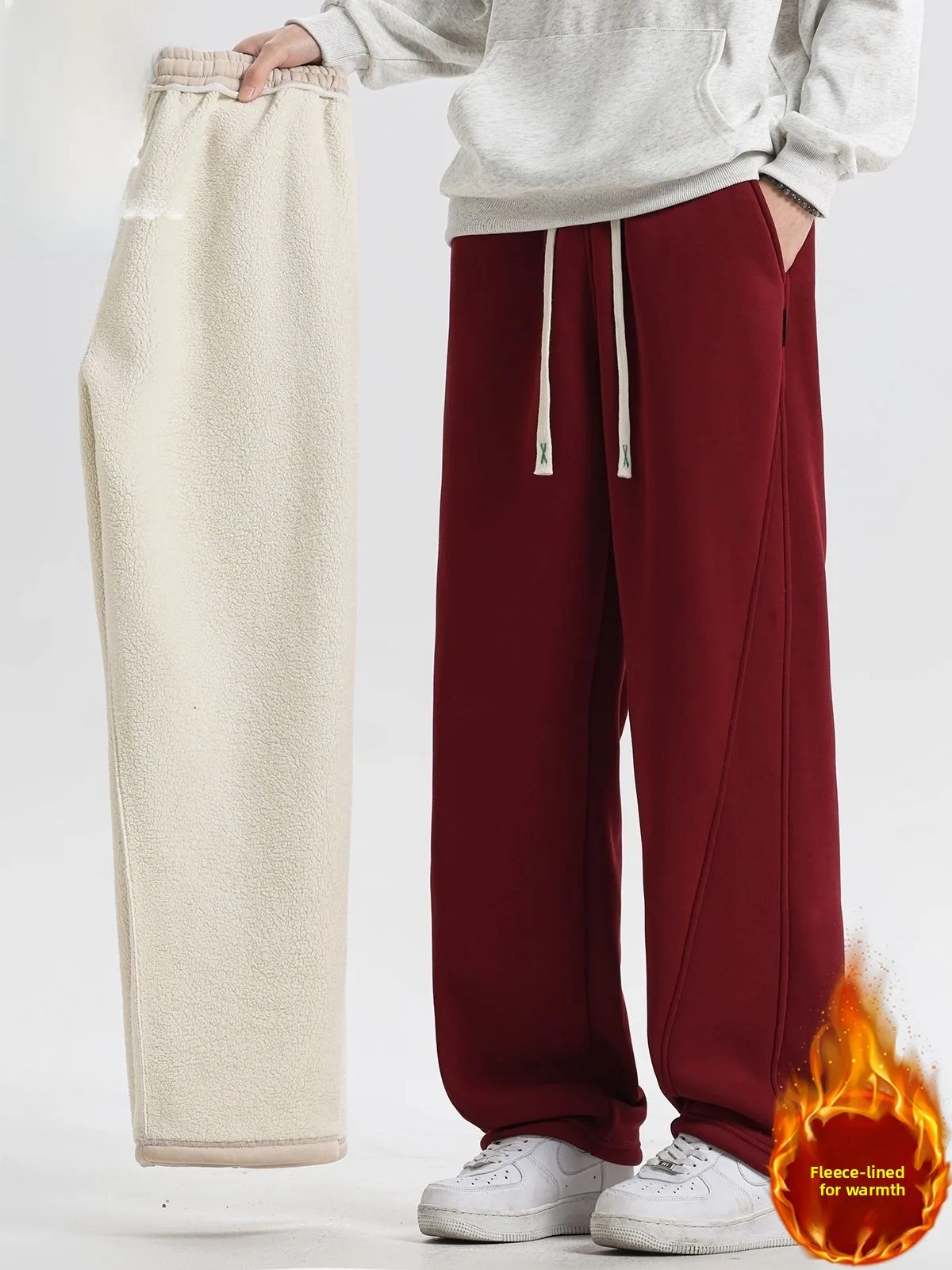 

Мужские повседневные брюки с флисовой подкладкой, прямые спортивные брюки, зимние новые теплые длинные брюки свободного кроя, удобные