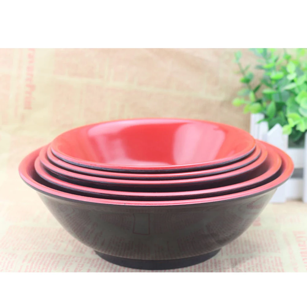 

1 Pc 1050ML Imitation Porcelain Soup Bowl Anti-fall Rice Bowl Red Black Double Color Noodles Bowl -19x9cm (Black)