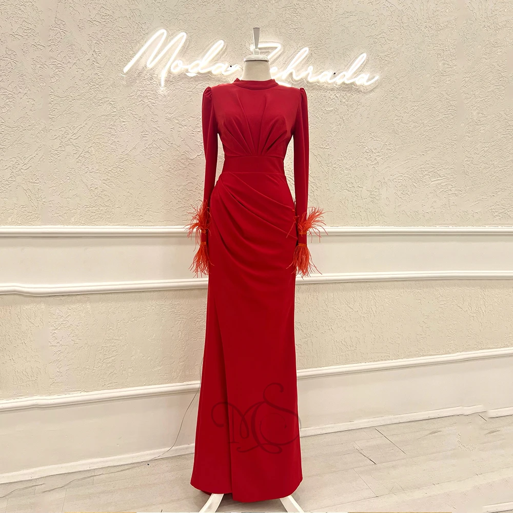 

High Quality Evening Dresses For Women High Neck Full Sleeves Prom Dresses Satin Mermaid Floor Length فساتين سهره فاخره 2023