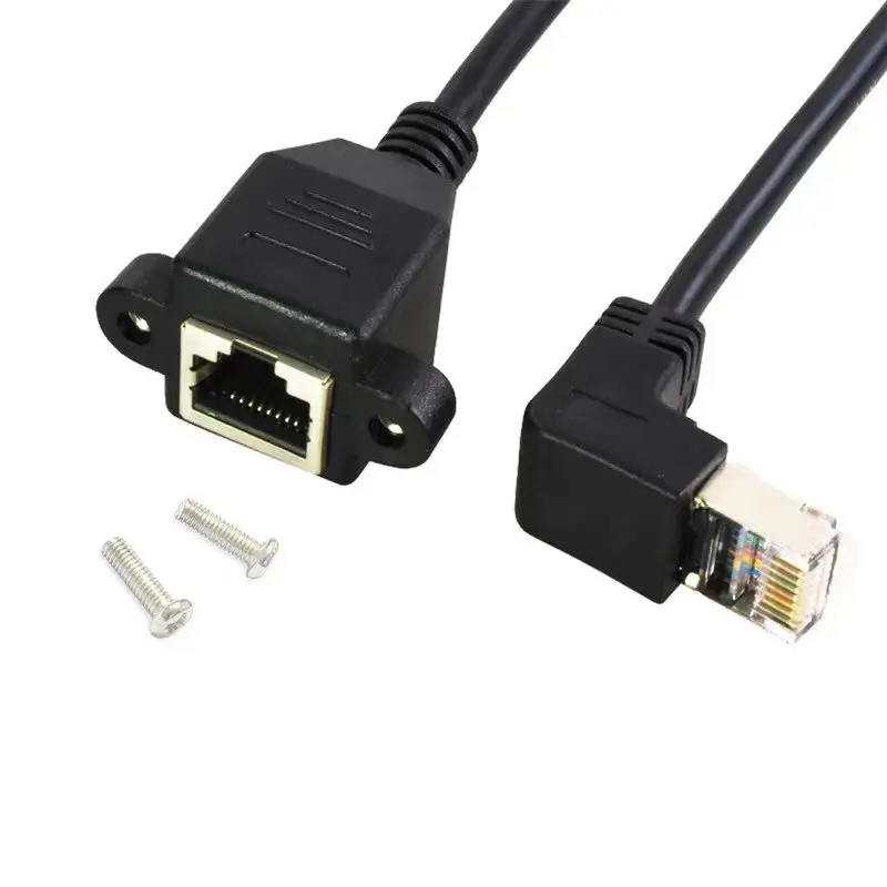 RJ45 Male to Female 90 Degree Angle Cord Plugs Ethernet 8P8C LAN Extension Data Center Rack Cable Manage