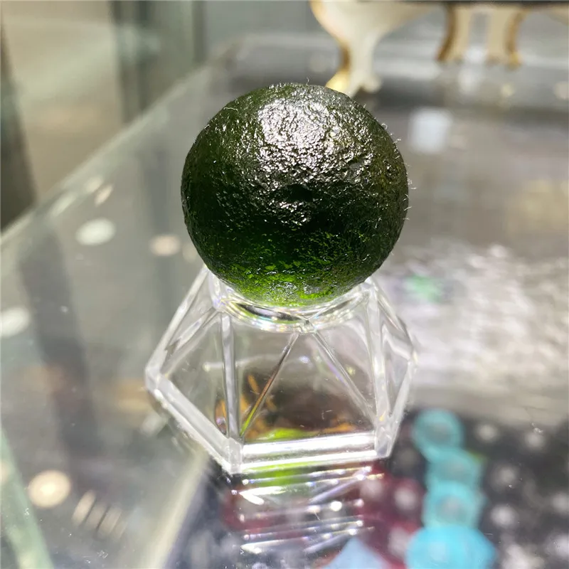 1PC Green Moldavite Czech Meteorite Lmpact Glass Ball Sphere Rough Stone Crystal Energy Stone