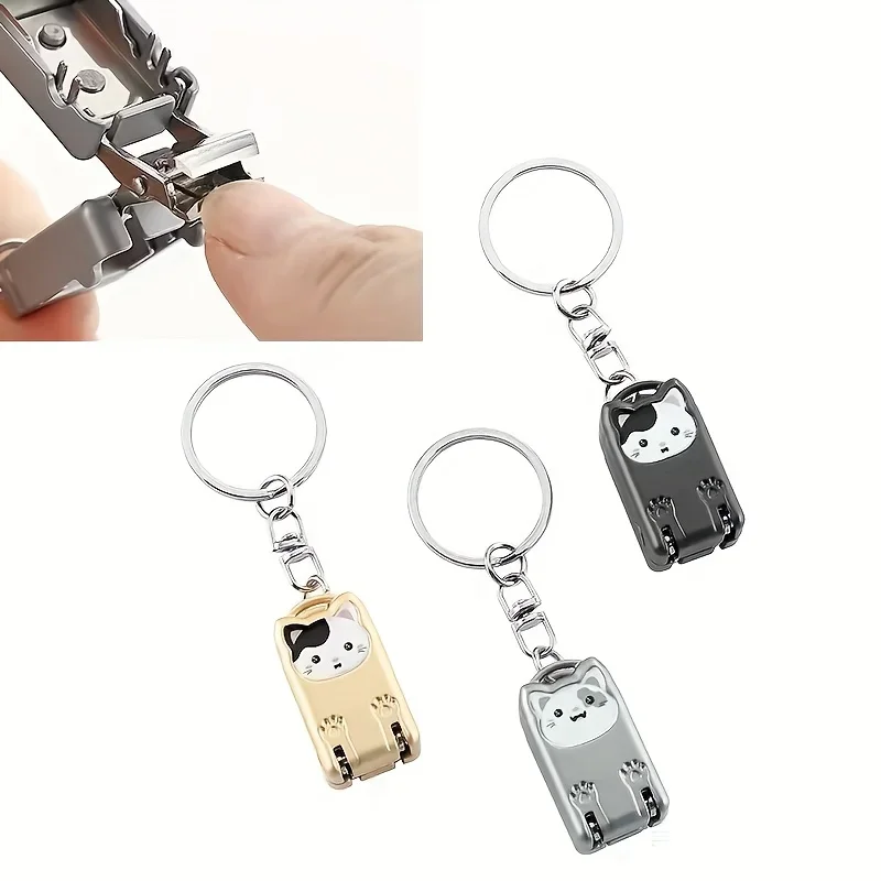 1pcs Exquisite Kitten Keychain Foldable Nail Cutter Stainless Steel Nail Clippers Rotary Toenail Fingernail Manicure Trimmer
