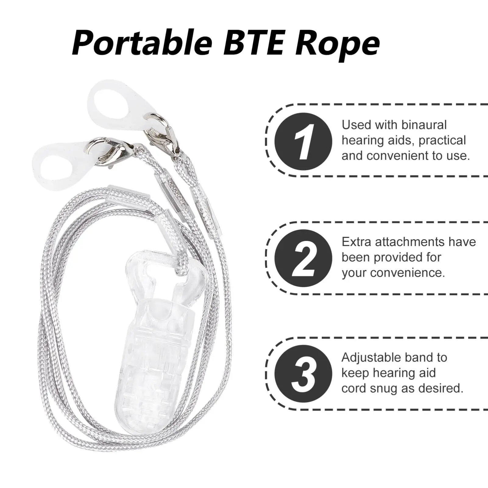 Hearing Aid Clip for Seniors Adults - Anti-Lost Lanyard Protector BTE Clip Holder Rope with Loops and Clip and Security Clip