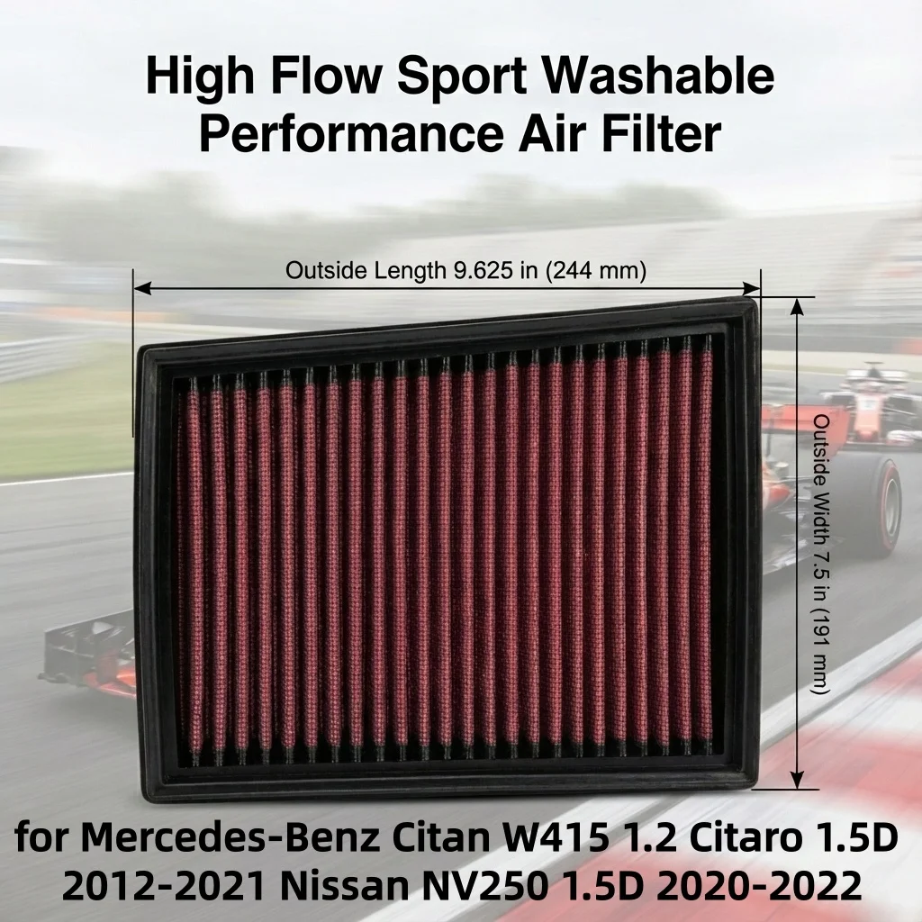 

for Mercedes-Benz Citan W415 1.2 Citaro 1.5D 2012-2021 Nissan NV250 1.5D 2020-2022 High Flow Sport Washable Air Filter 33-2849