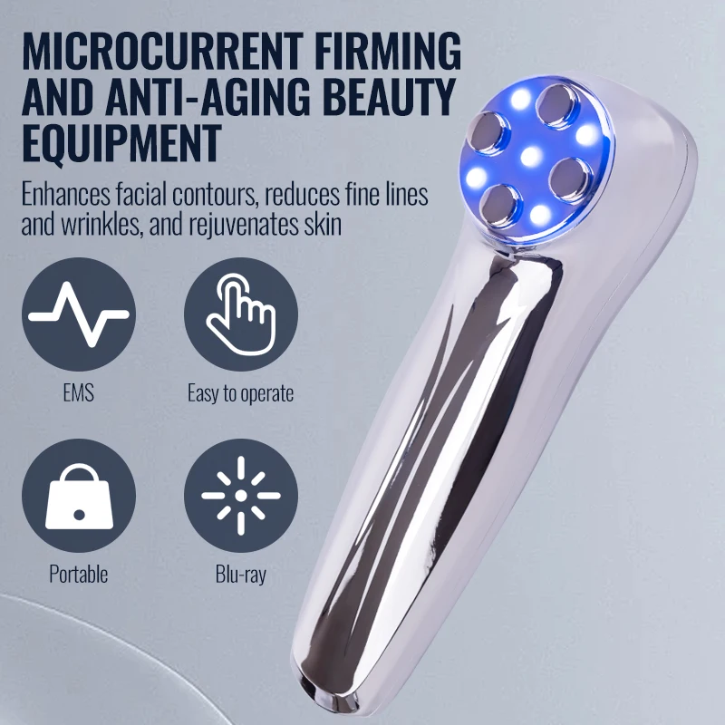 

Microcurrent Anti-Aging LED Blue Light Device for Wrinkle Removal Skin Tightening and Collagen Boost with Gel Applicator